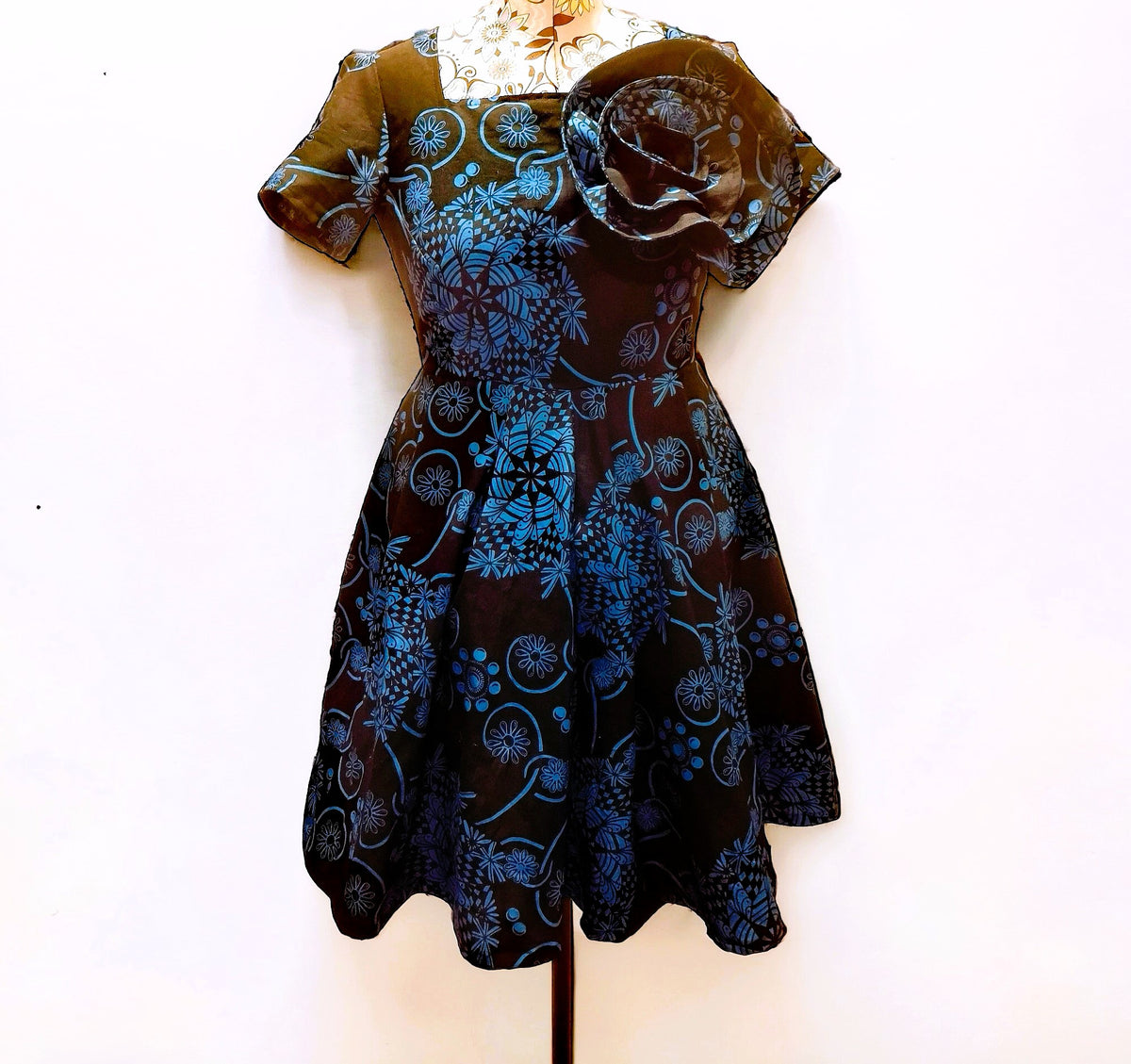 Navy Blue Flower Flared Dress