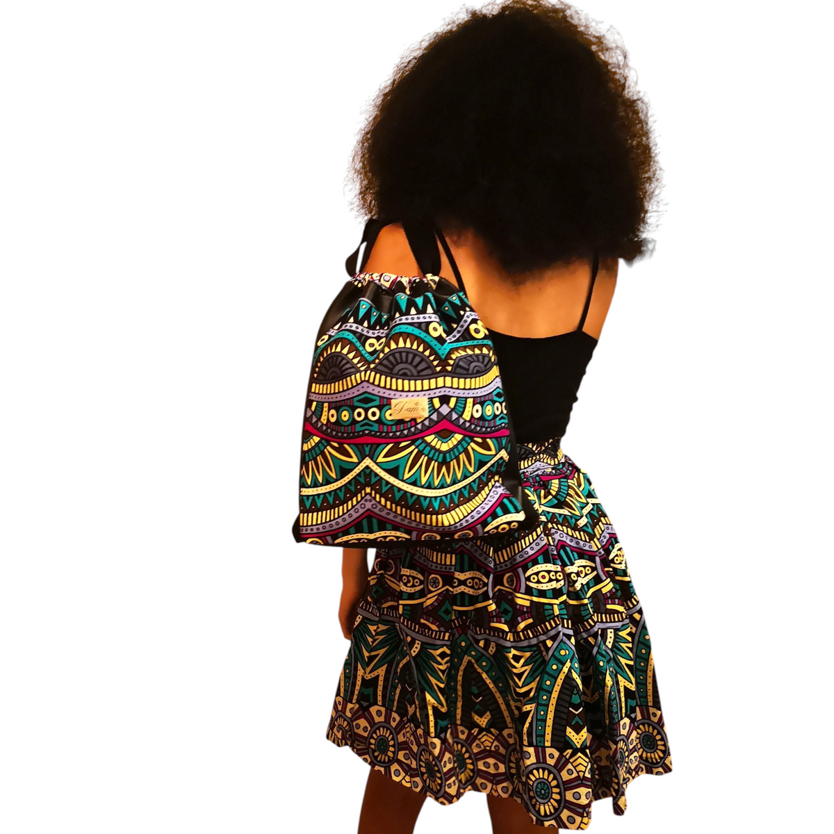 Adinkra Faux Leather Draw String Bag