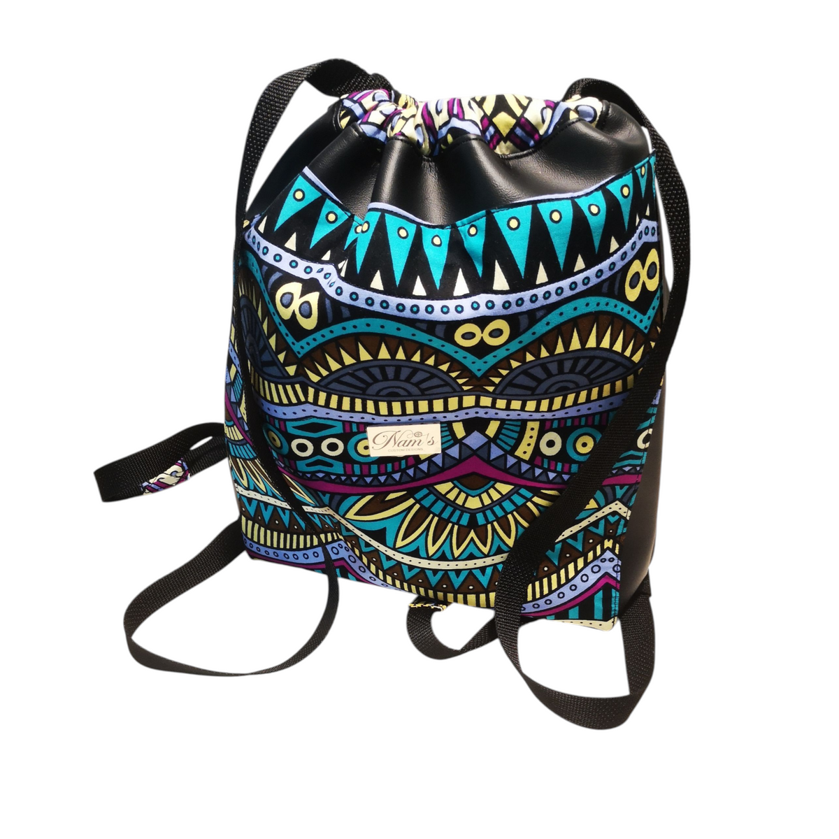 Adinkra Faux Leather Draw String Bag