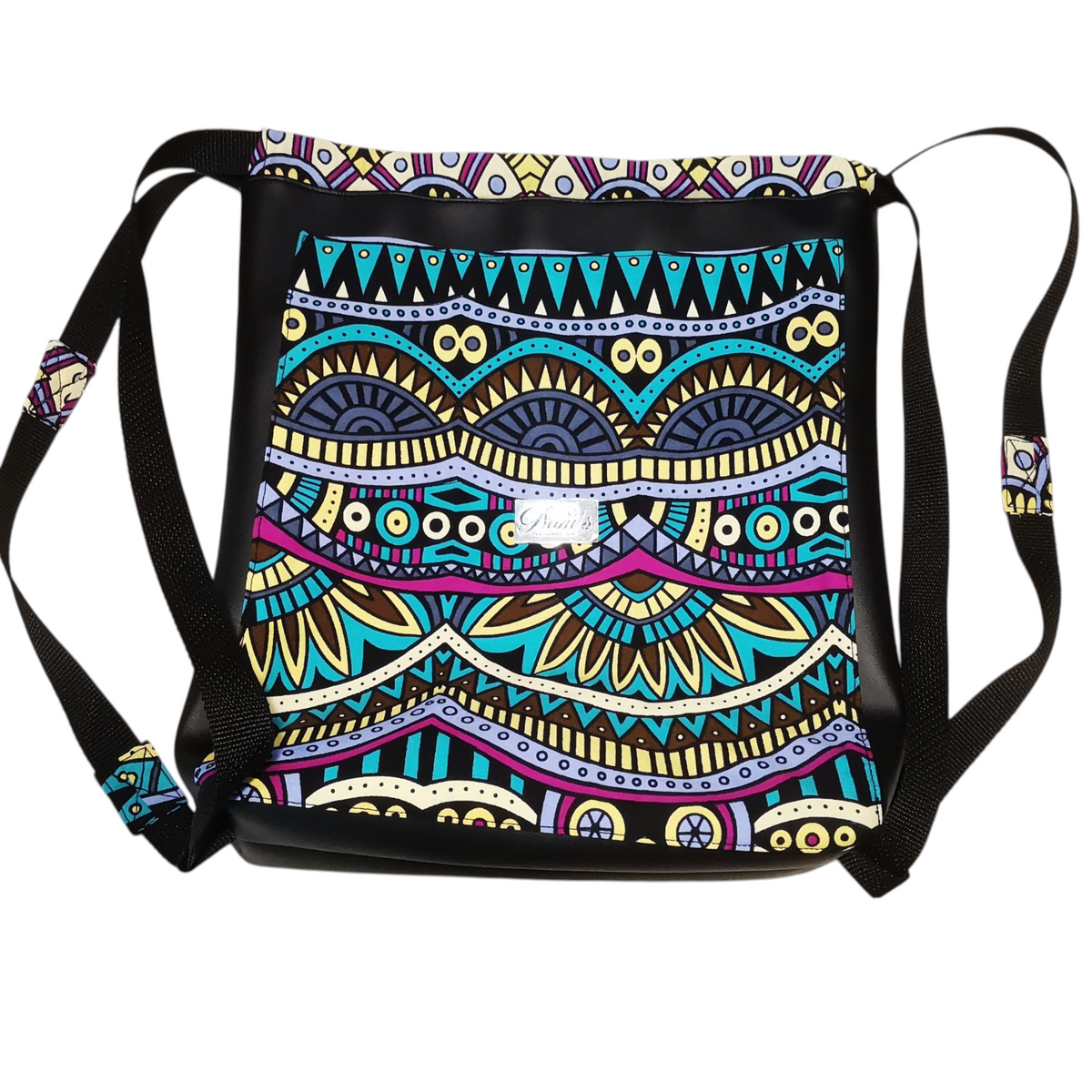 Adinkra Faux Leather Draw String Bag