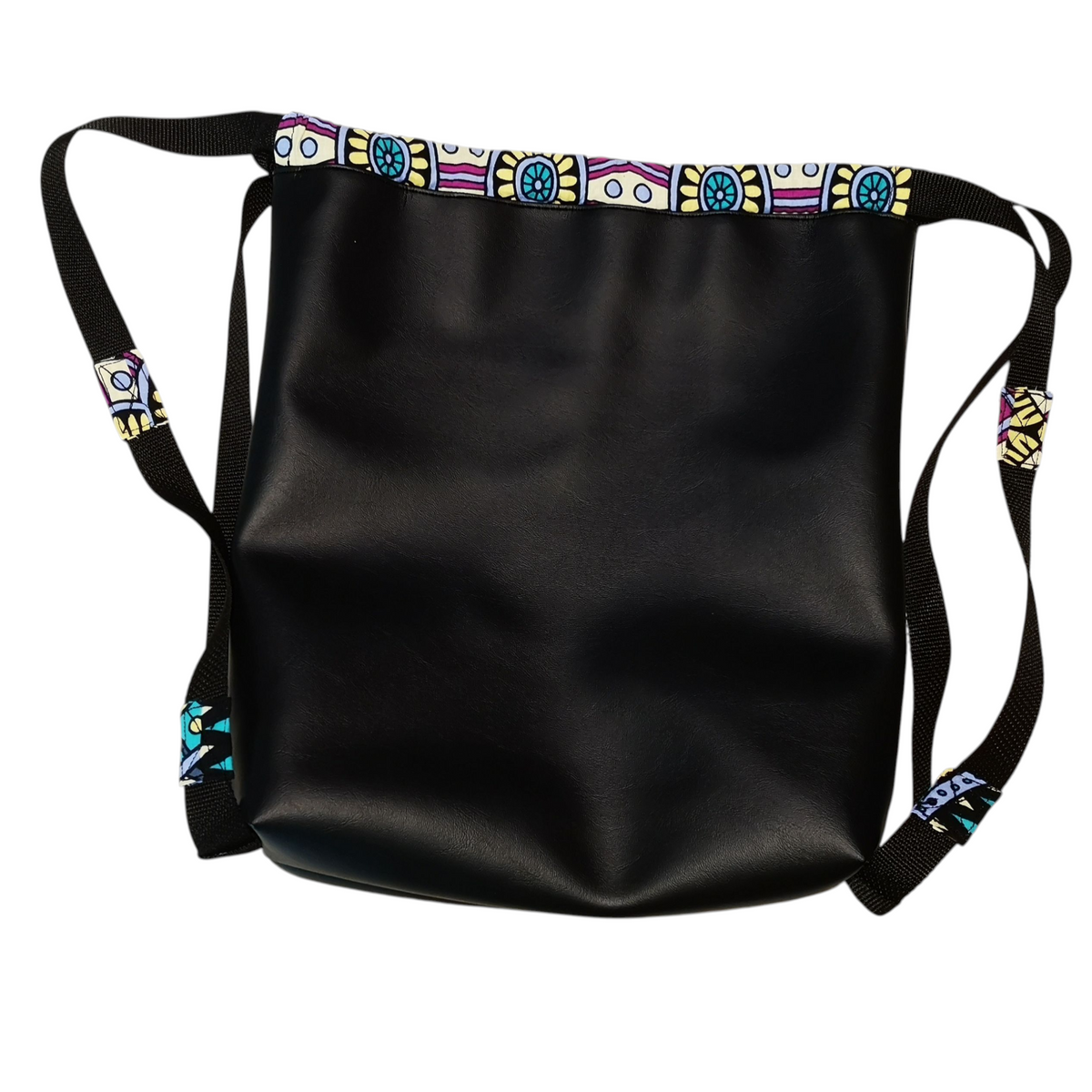 Adinkra Faux Leather Draw String Bag