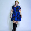 Navy Blue Flower Flared Dress