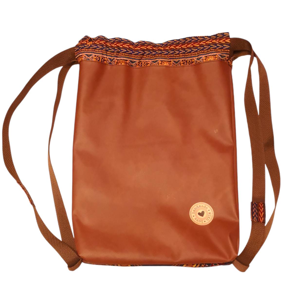 Adinkra Faux Leather Draw String Bag