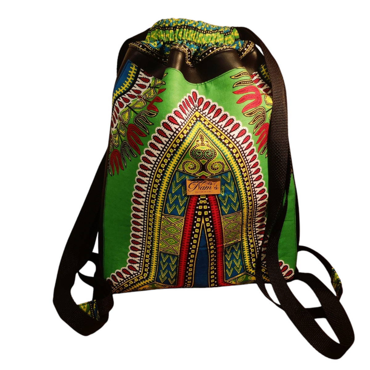 Adinkra Faux Leather Draw String Bag