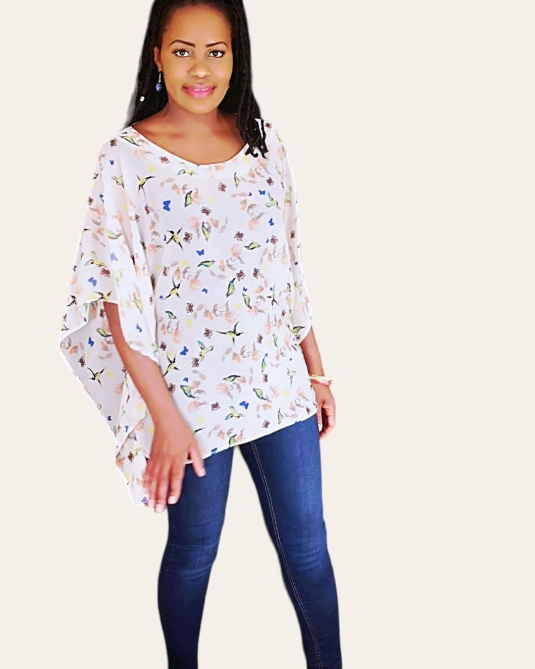 Floral Caftan Poncho Blouse